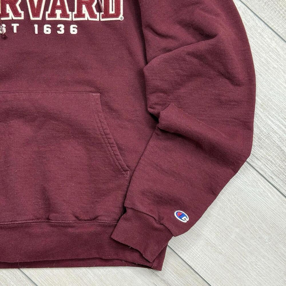 Y2K Champion Harvard University Hoodie Maroon Size S Embroidered Logo EST 1636 - Picture 6 of 8
